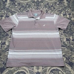 Vtg Y2K Joker Mens Polo Size Large Short Sleeve Brown Striped